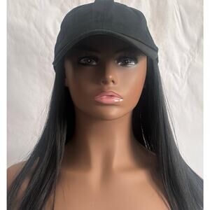 Baseball Cap Wig with Silky Straight Hair in Medium length color 1B off black
